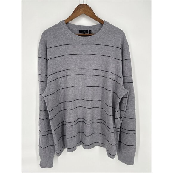 THEORY Men’s Size XXL 2X Kenny Merino Wool Sweater Grey Striped Pullover New - Picture 2 of 7